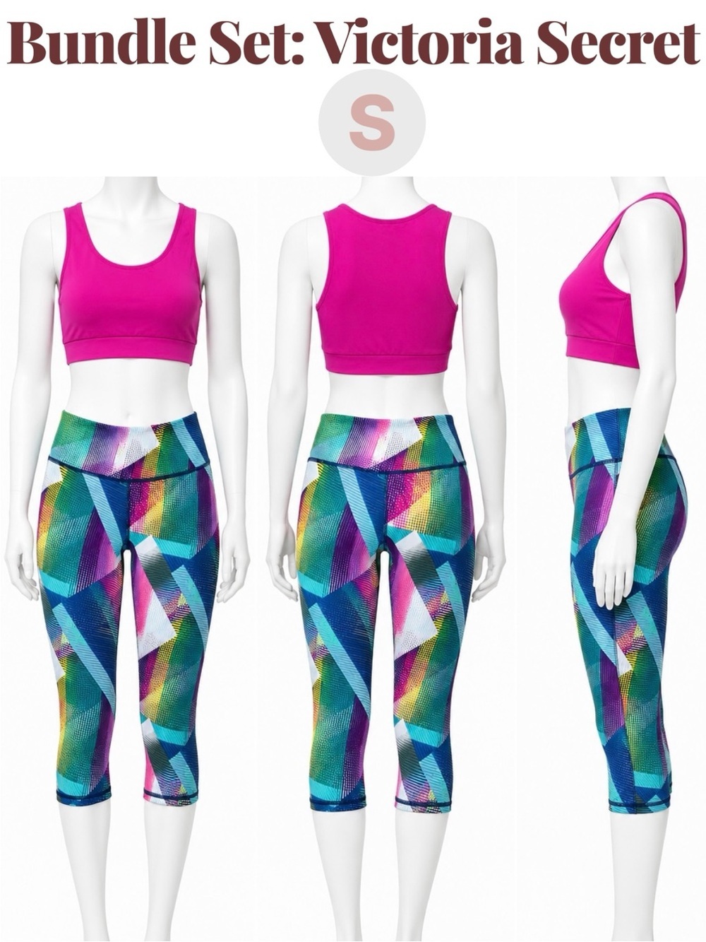 Victoria's Secret Set | NWOT Hot Pink Sports Bra & Geometric Crop Leggings (S)